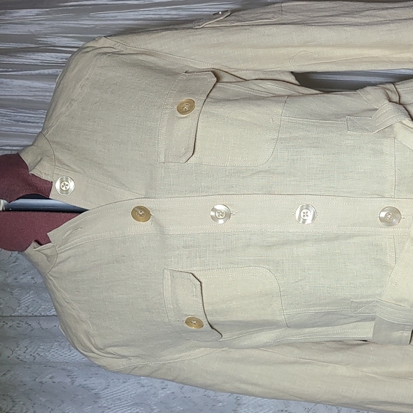 Vintage 70's Inspired 100% Linen Button Down Belted Tunic - Picture 2 of 10